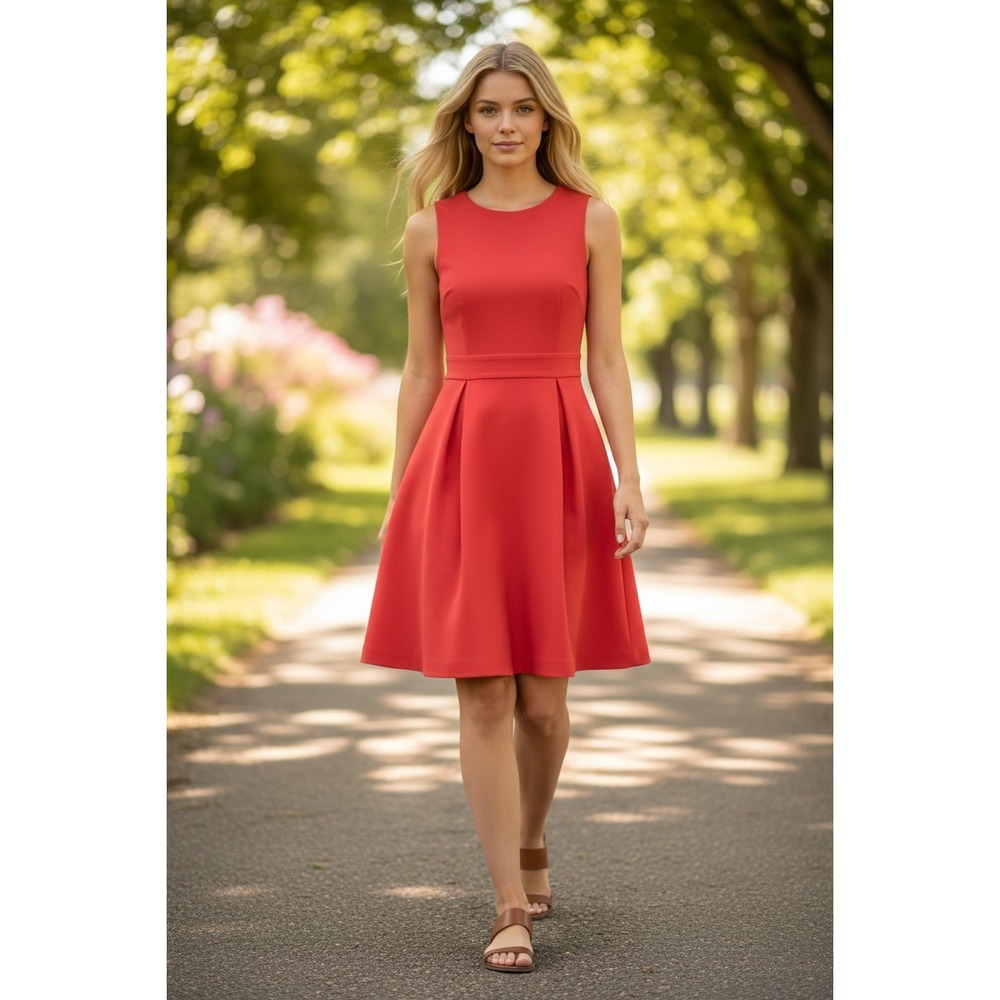 Gap NWT‎ Red Linen Cotton Fit and Flare Sleeveless Pleated Dress 0 XS Lined Red